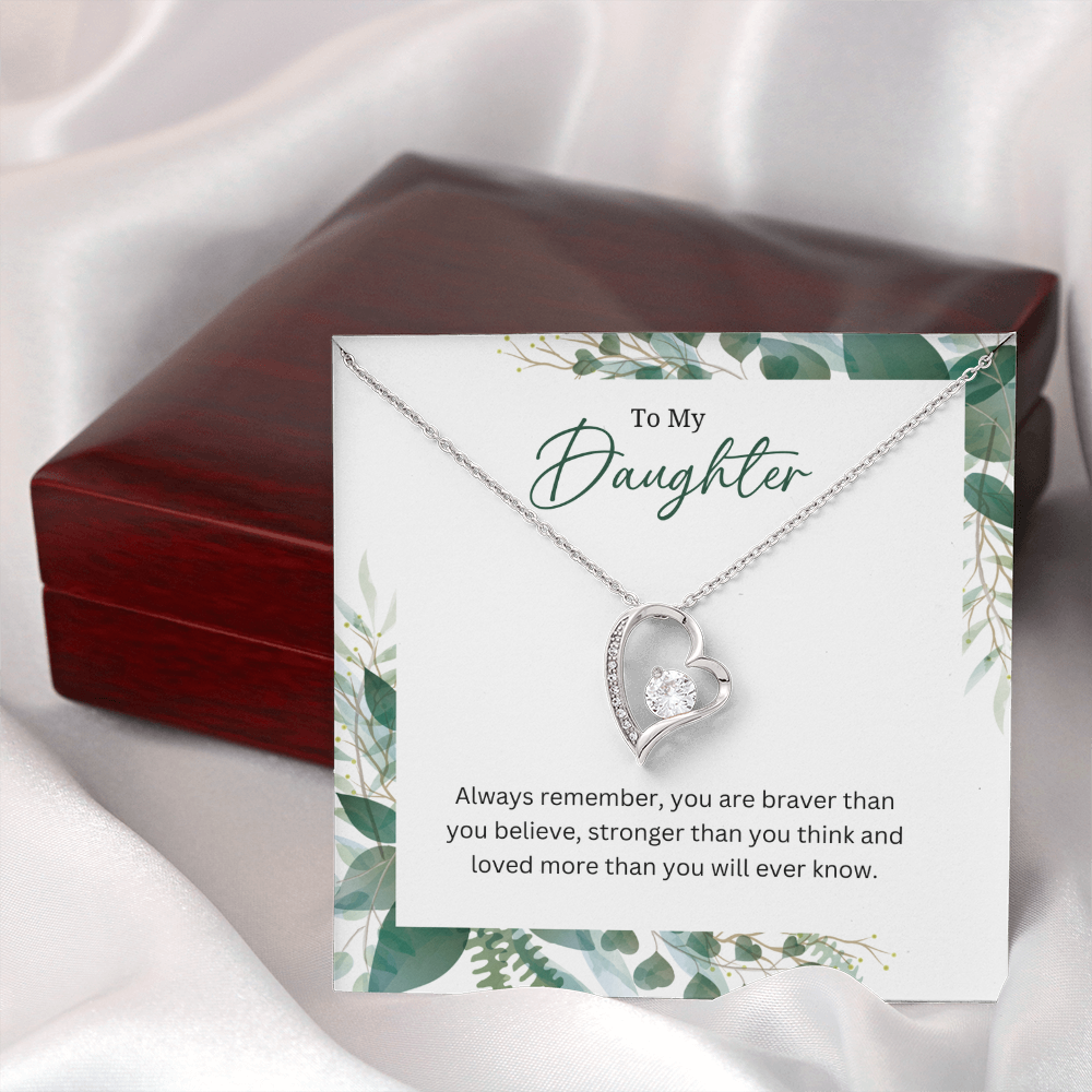 Silver Heart Necklace For Daughter -Gift Jewellery from Mum, Dad with Message Card & Gift Box