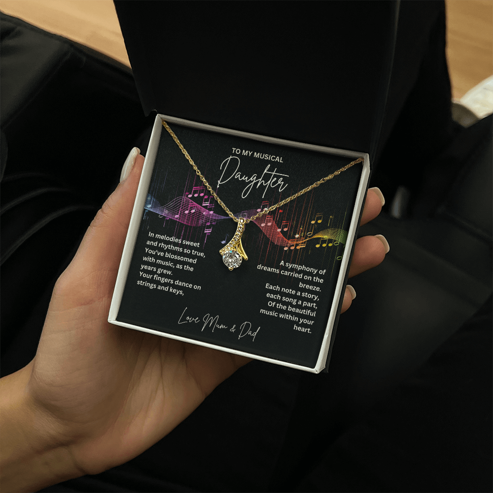 Gift For Musical Daughter - Sterling Silver Musical Note Necklace - Daughter Necklace - Personalised Gift From Mum and Dad - Mother And Daughter