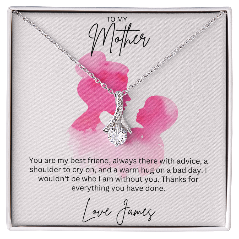 To My Mother - Sterling Silver Necklace With Personalised Custom Message Card - Gift from Son / Daughter