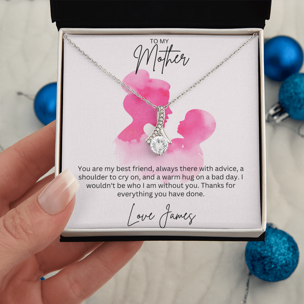 To My Mother - Sterling Silver Necklace With Personalised Custom Message Card - Gift from Son / Daughter