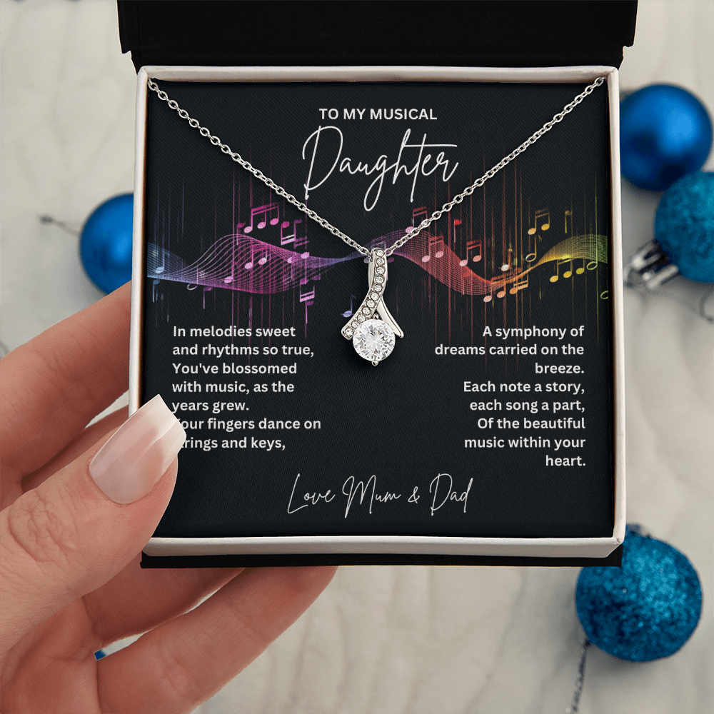 Gift For Musical Daughter - Sterling Silver Musical Note Necklace - Daughter Necklace - Personalised Gift From Mum and Dad - Mother And Daughter
