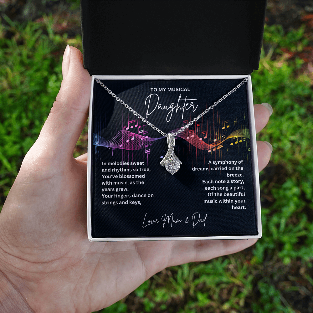 Gift For Musical Daughter - Sterling Silver Musical Note Necklace - Daughter Necklace - Personalised Gift From Mum and Dad - Mother And Daughter