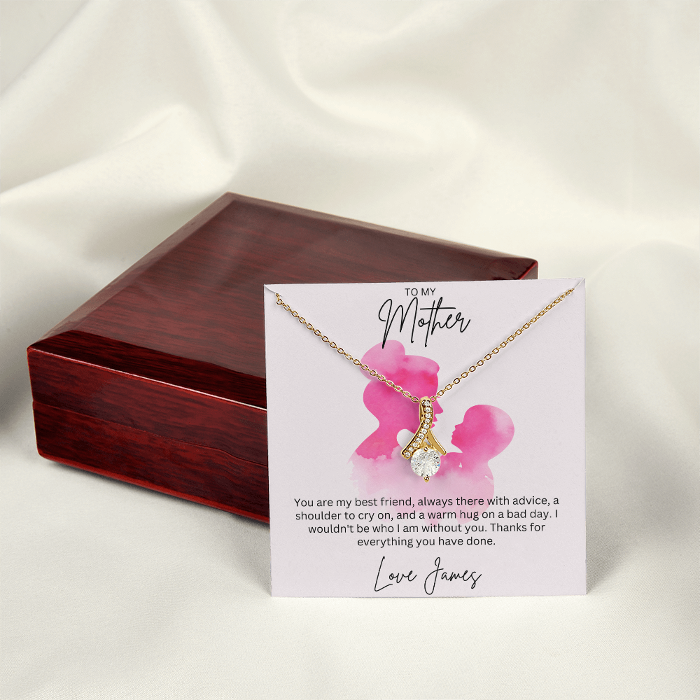 To My Mother - Sterling Silver Necklace With Personalised Custom Message Card - Gift from Son / Daughter