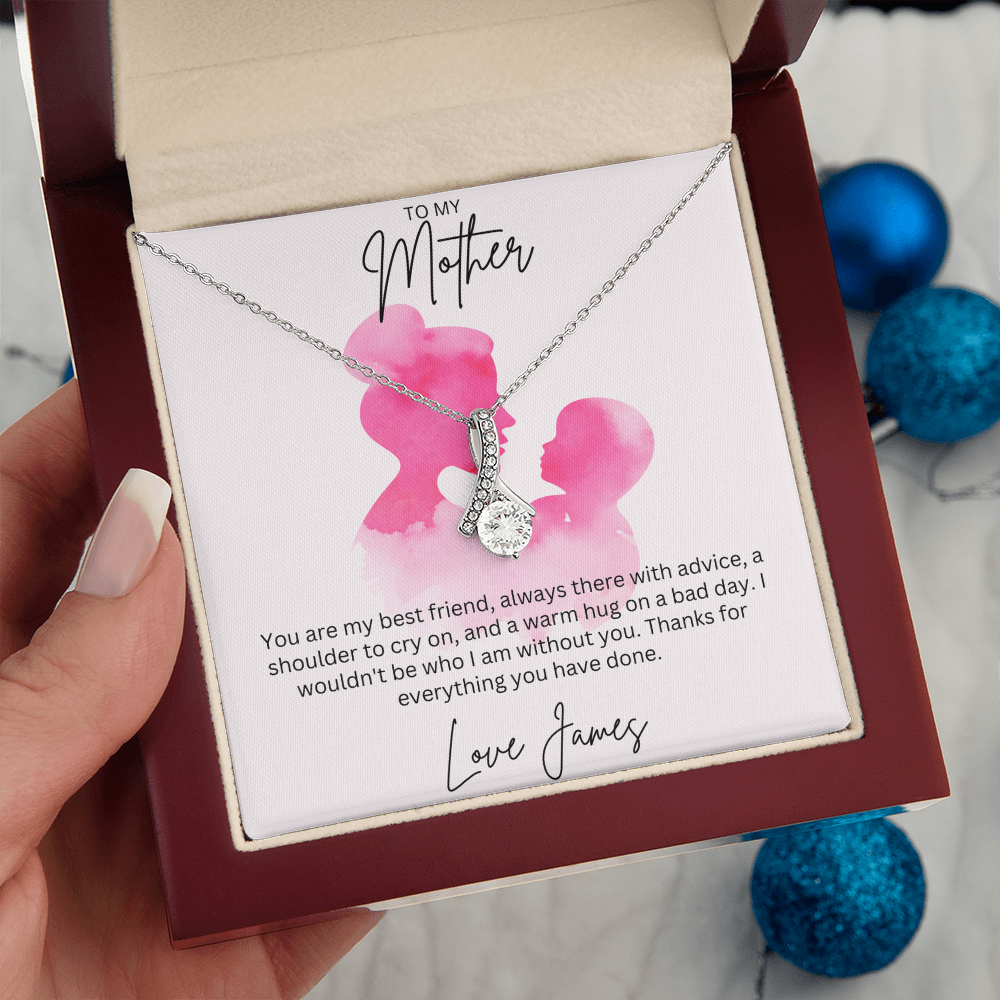 To My Mother - Sterling Silver Necklace With Personalised Custom Message Card - Gift from Son / Daughter