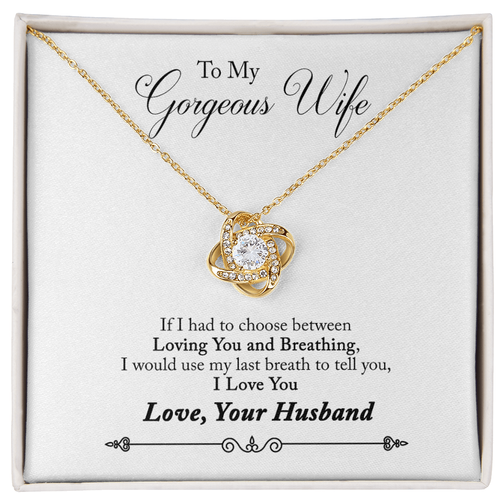 To My Gorgeous Wife Beautiful Love Knot Necklace  Gift Boxed From Husband