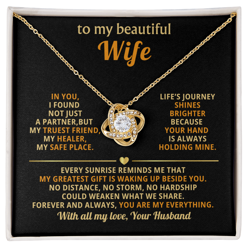 To My Beautiful Wife Love Knot Necklace, personalised Message Card Gift Boxed Wife Anniversary Gift