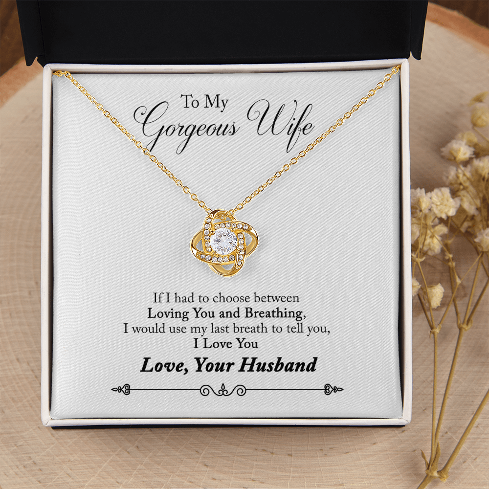 To My Gorgeous Wife Beautiful Love Knot Necklace  Gift Boxed From Husband