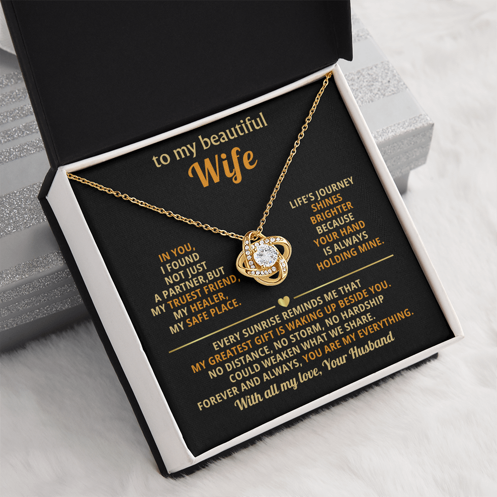 To My Beautiful Wife Love Knot Necklace, personalised Message Card Gift Boxed Wife Anniversary Gift