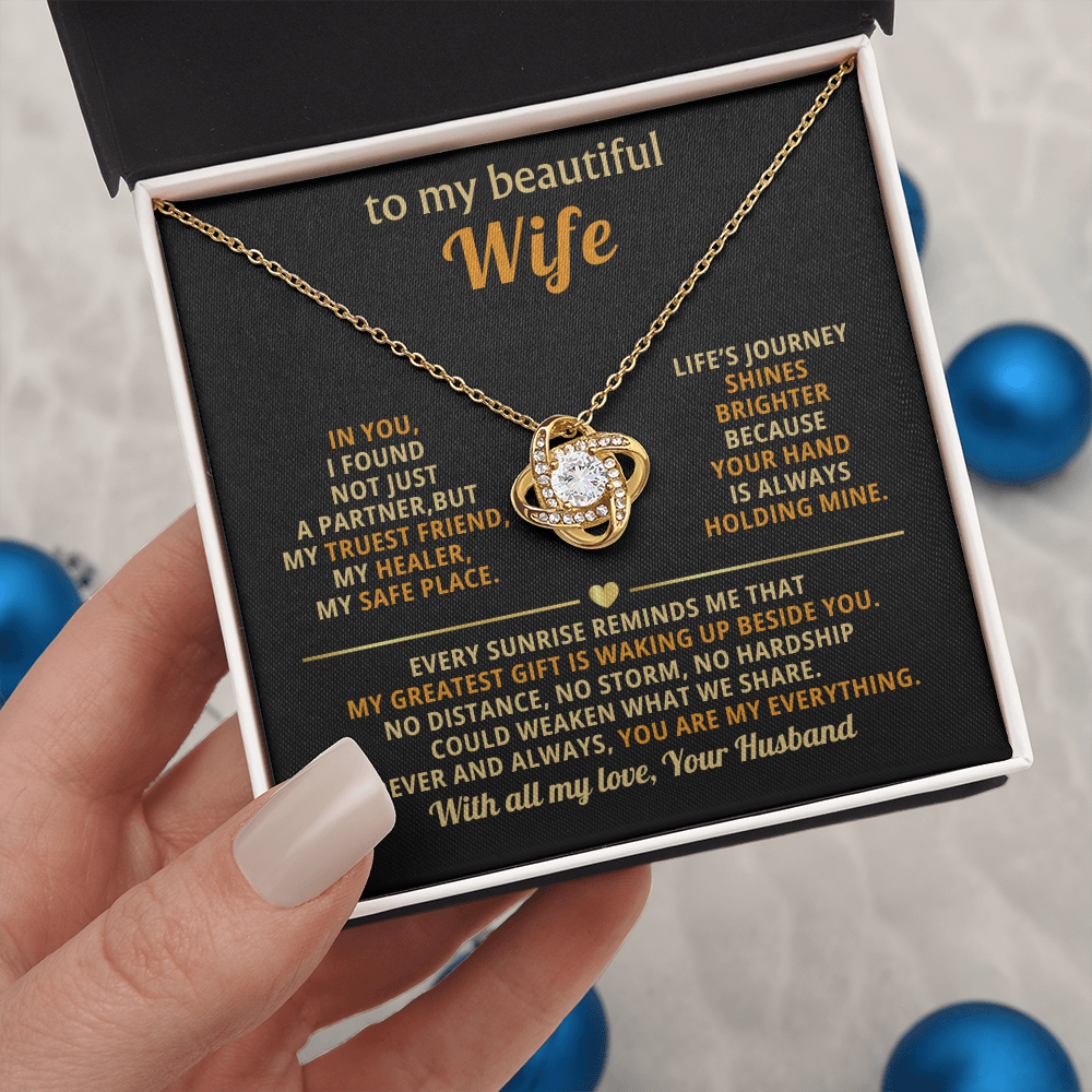 To My Beautiful Wife Love Knot Necklace, personalised Message Card Gift Boxed Wife Anniversary Gift