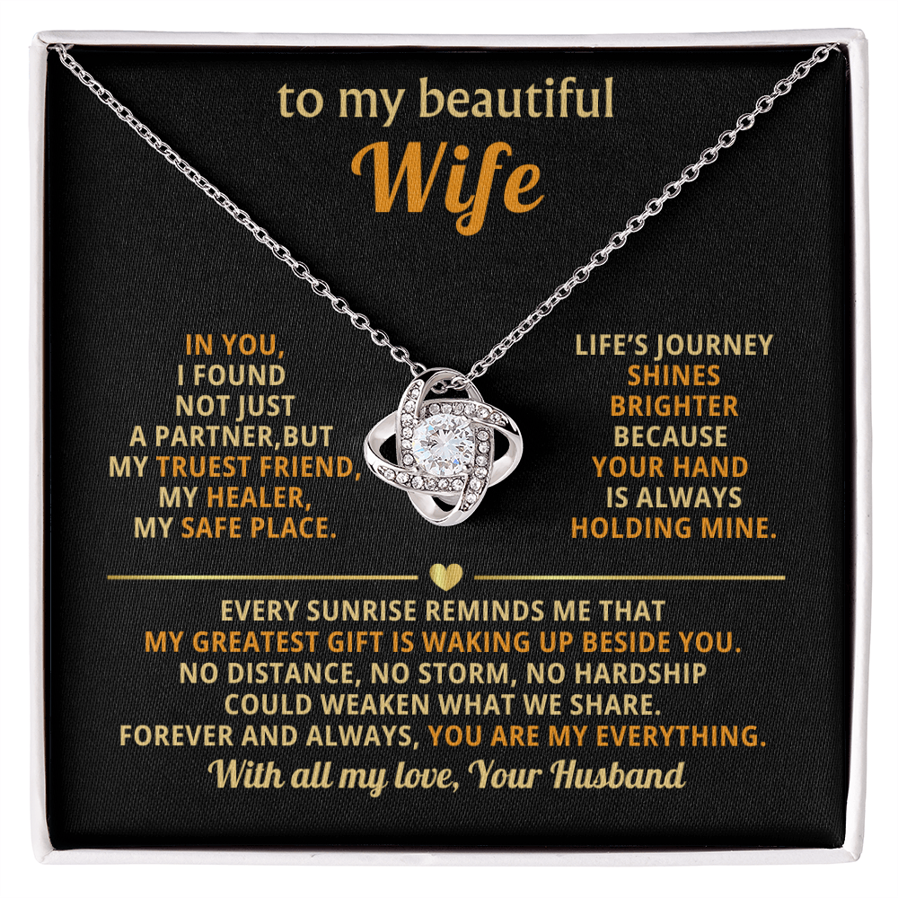 To My Beautiful Wife Love Knot Necklace, personalised Message Card Gift Boxed Wife Anniversary Gift