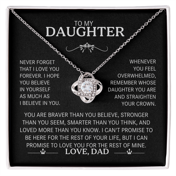To My Daughter Silver Love Knot Necklace Gift From Dad to Daughter - Personalized Message