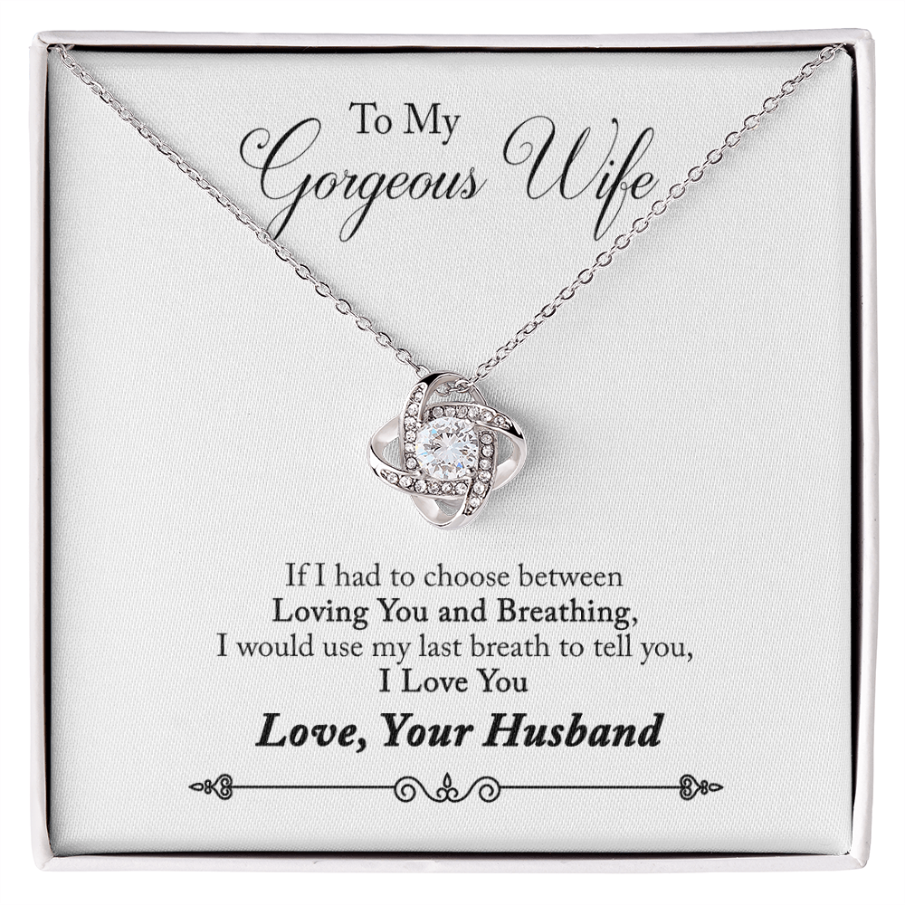 To My Gorgeous Wife Beautiful Love Knot Necklace  Gift Boxed From Husband