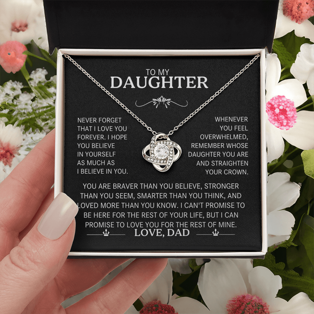 To My Daughter Silver Love Knot Necklace Gift From Dad to Daughter - Personalized Message