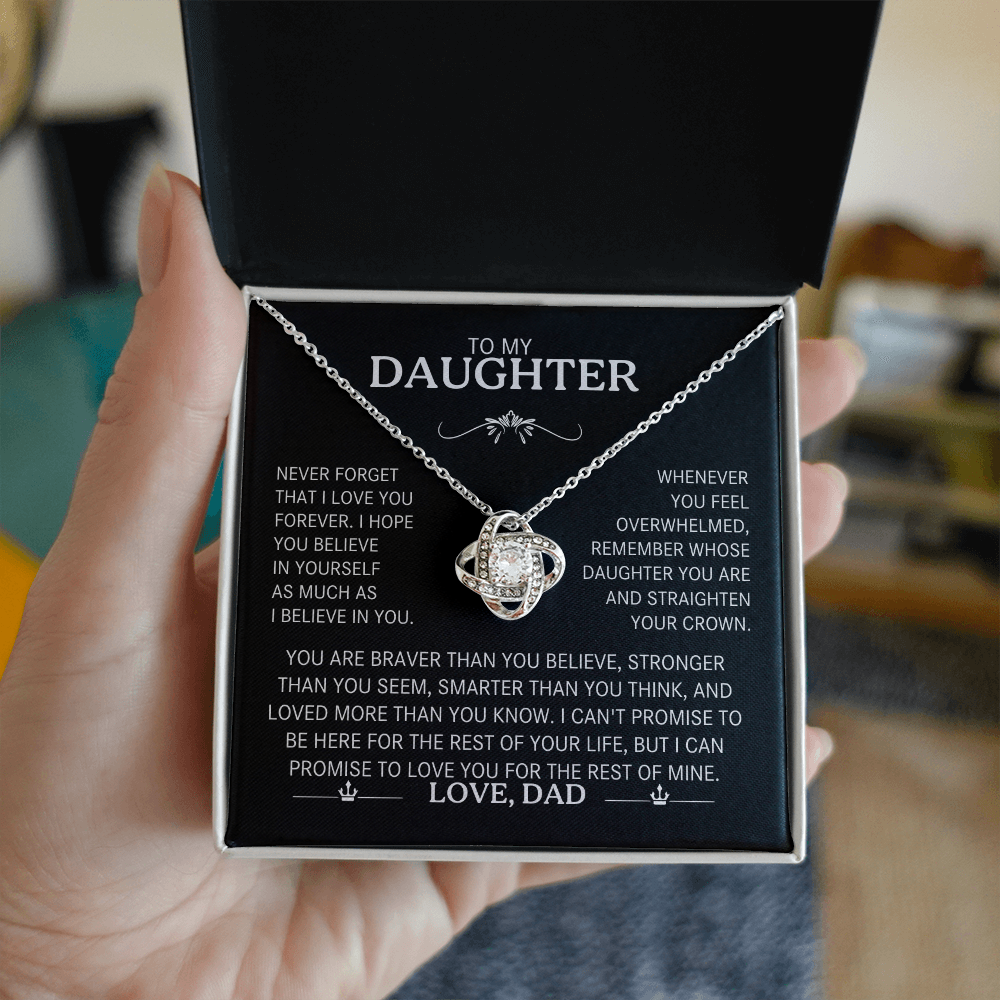 To My Daughter Silver Love Knot Necklace Gift From Dad to Daughter - Personalized Message