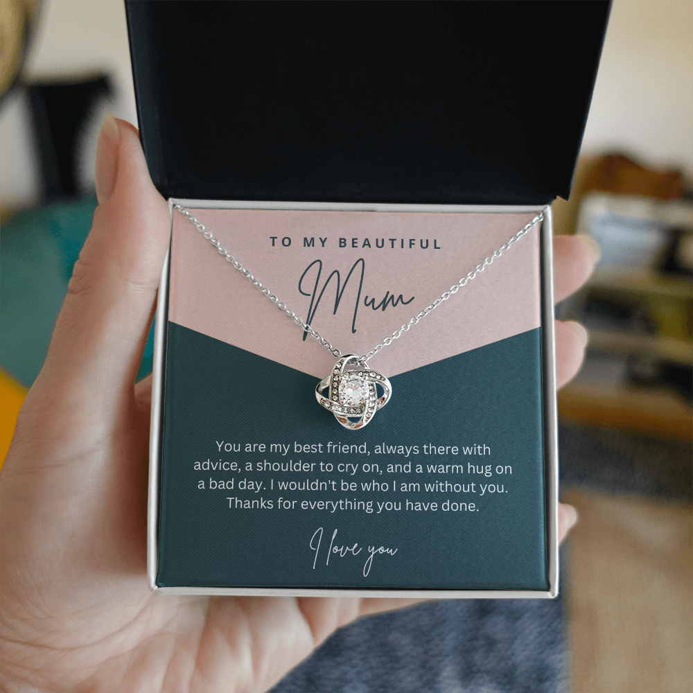 To My Beautiful Mum - Sterling Silver Necklace Personalised Gift With A Custom Message Card - Gift from Son / Daughter For Mum Two Tone