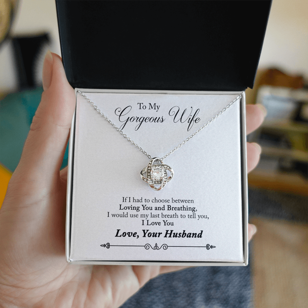 To My Gorgeous Wife Beautiful Love Knot Necklace  Gift Boxed From Husband