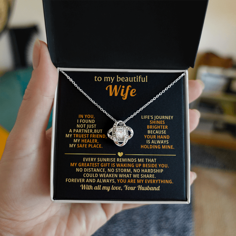 To My Beautiful Wife Love Knot Necklace, personalised Message Card Gift Boxed Wife Anniversary Gift
