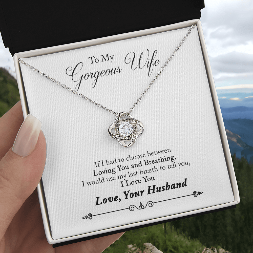 To My Gorgeous Wife Beautiful Love Knot Necklace  Gift Boxed From Husband