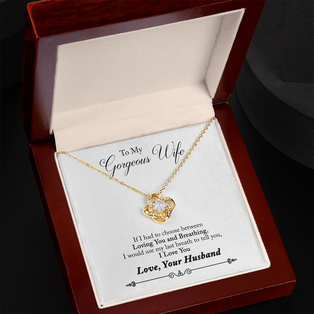 To My Gorgeous Wife Beautiful Love Knot Necklace  Gift Boxed From Husband