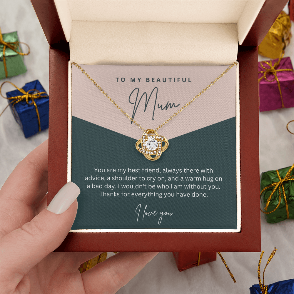 To My Beautiful Mum - Sterling Silver Necklace Personalised Gift With A Custom Message Card - Gift from Son / Daughter For Mum Two Tone