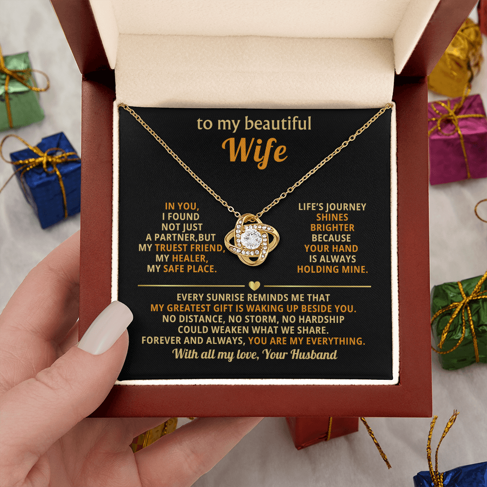 To My Beautiful Wife Love Knot Necklace, personalised Message Card Gift Boxed Wife Anniversary Gift