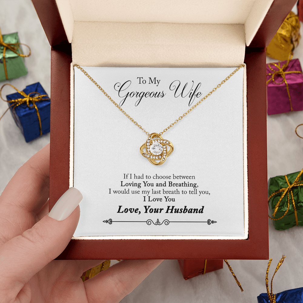 To My Gorgeous Wife Beautiful Love Knot Necklace  Gift Boxed From Husband