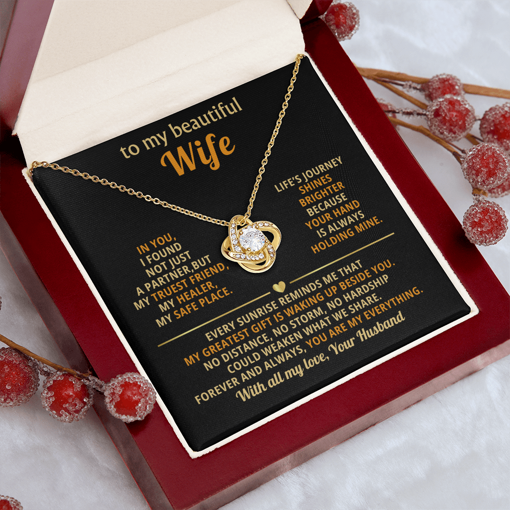 To My Beautiful Wife Love Knot Necklace, personalised Message Card Gift Boxed Wife Anniversary Gift