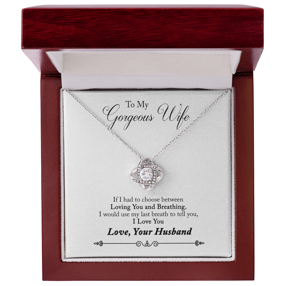 To My Gorgeous Wife Beautiful Love Knot Necklace  Gift Boxed From Husband