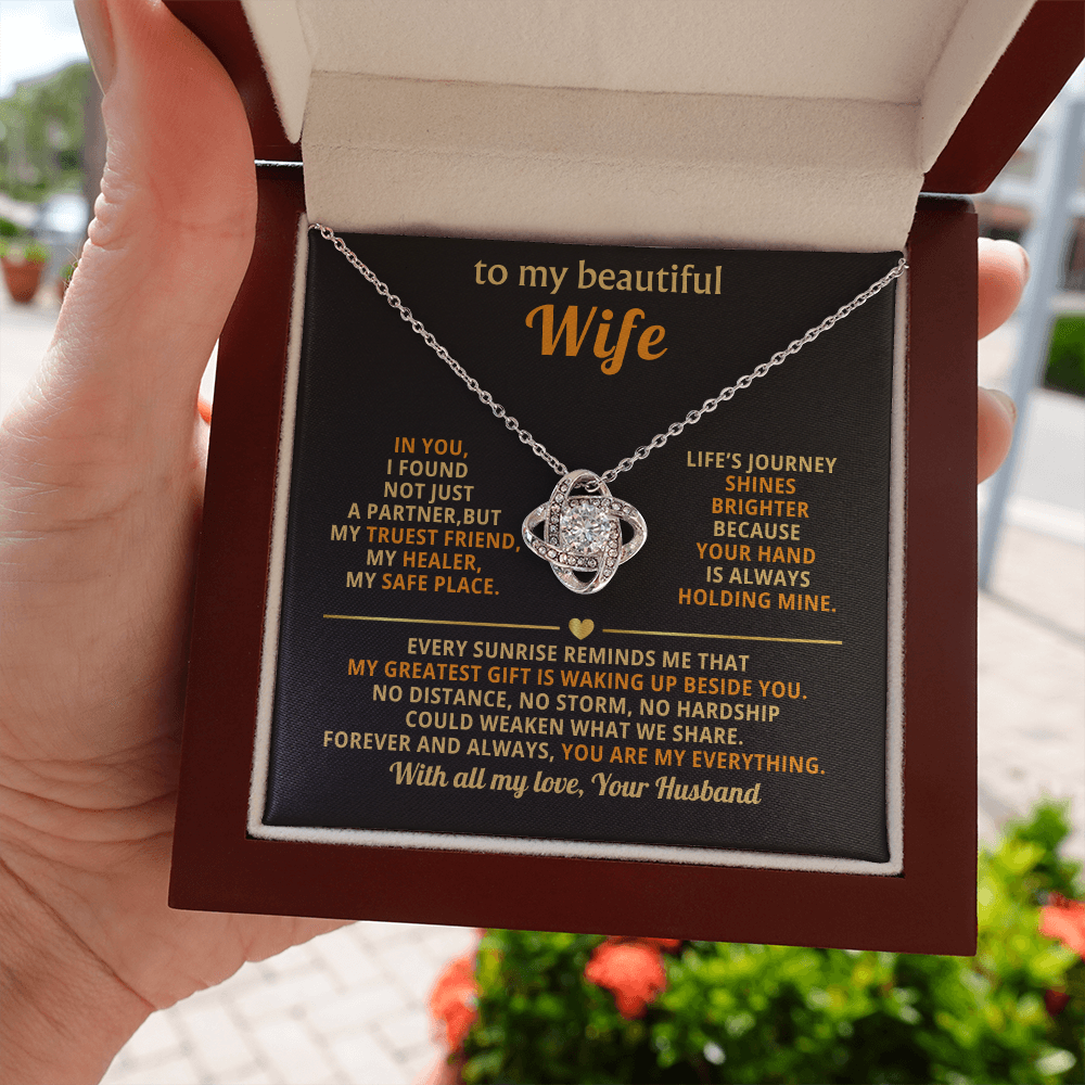 To My Beautiful Wife Love Knot Necklace, personalised Message Card Gift Boxed Wife Anniversary Gift