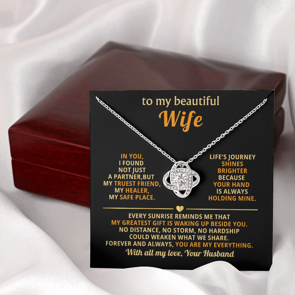 To My Beautiful Wife Love Knot Necklace, personalised Message Card Gift Boxed Wife Anniversary Gift