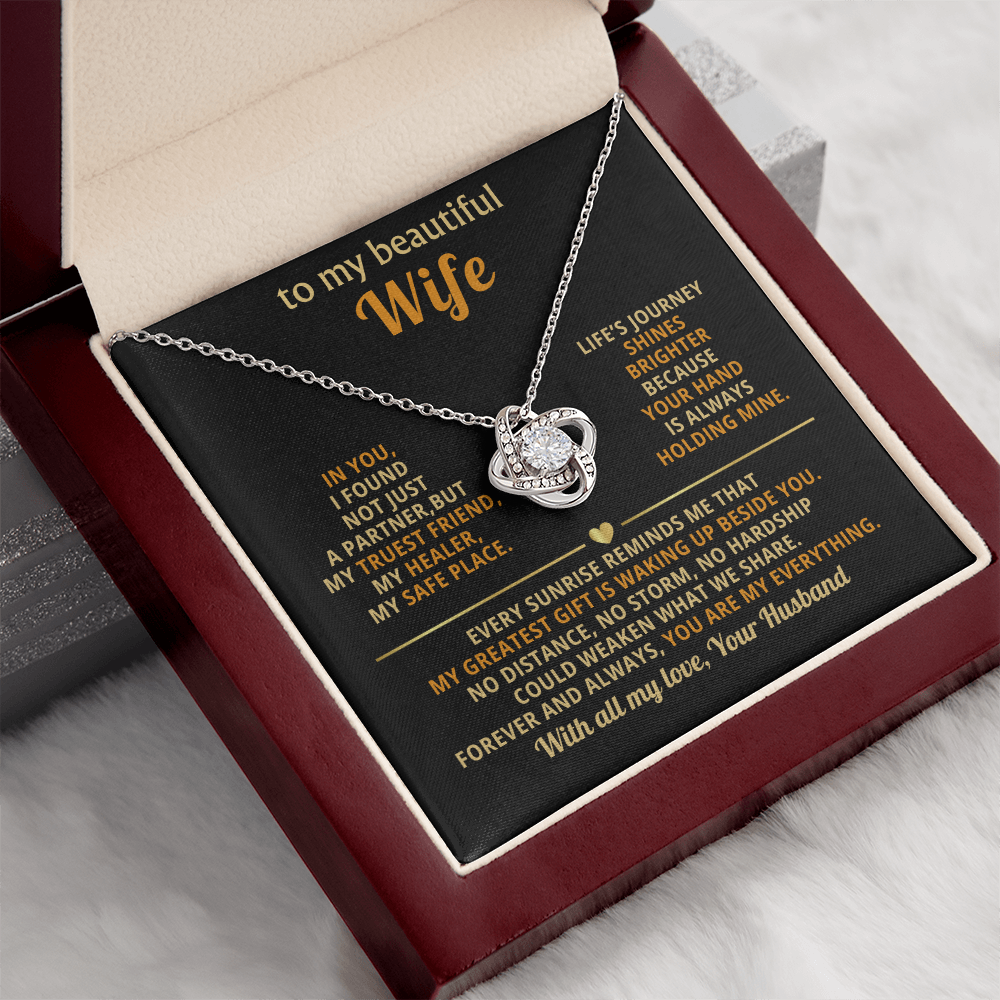 To My Beautiful Wife Love Knot Necklace, personalised Message Card Gift Boxed Wife Anniversary Gift