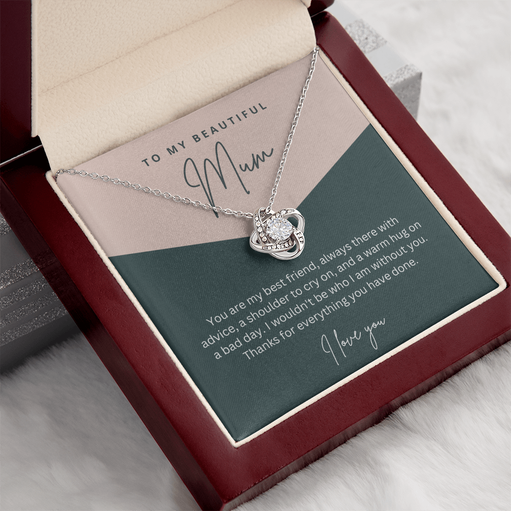To My Beautiful Mum - Sterling Silver Necklace Personalised Gift With A Custom Message Card - Gift from Son / Daughter For Mum Two Tone