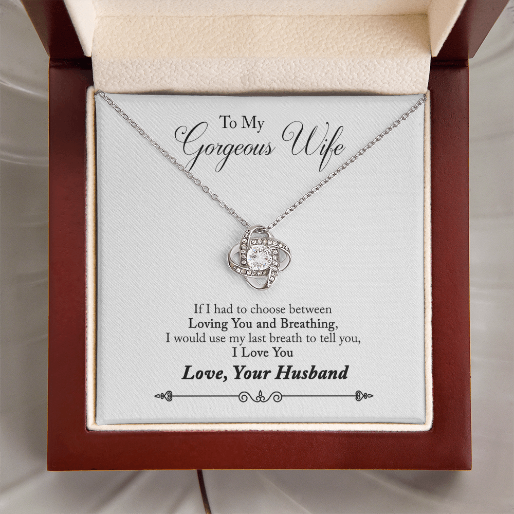 To My Gorgeous Wife Beautiful Love Knot Necklace  Gift Boxed From Husband