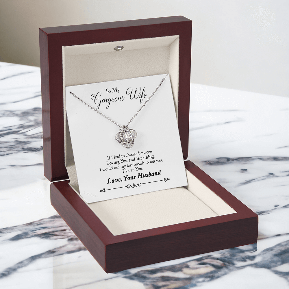 To My Gorgeous Wife Beautiful Love Knot Necklace  Gift Boxed From Husband