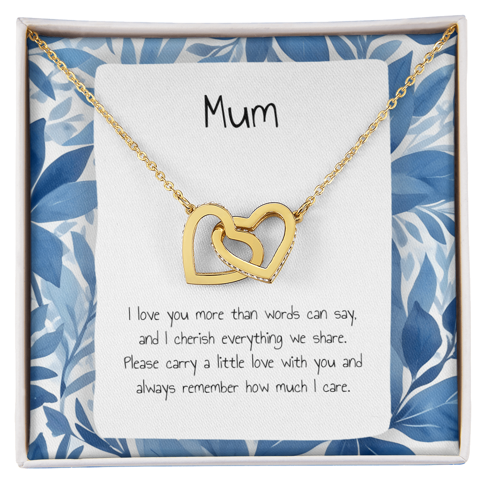 Present For Mum - Interlocking Heart Necklace - Personalised Message Card - Birthday Christmas Gift For Mother