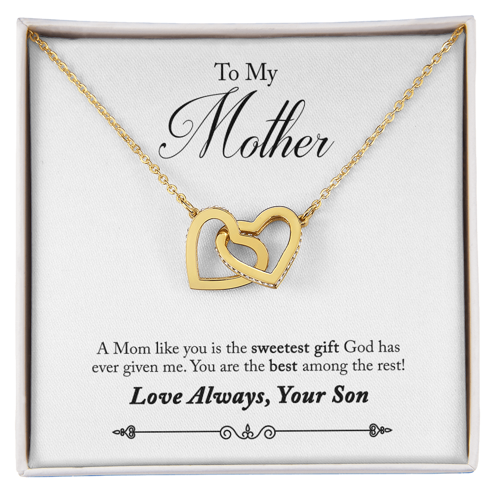 To My Mother Interlocking Heart Necklace From Son
