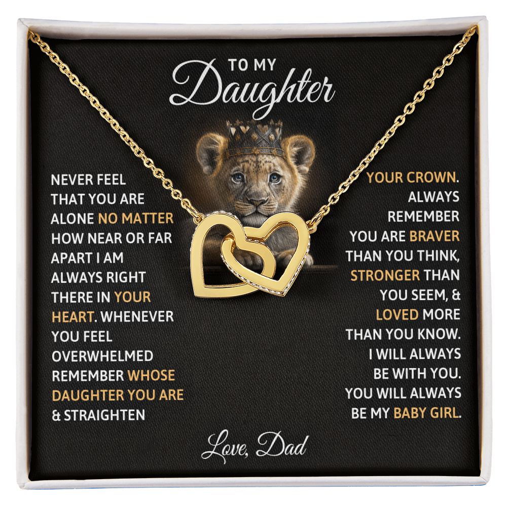 To My Daughter Your A Lioness - Beautiful Interlocking Heart Necklace