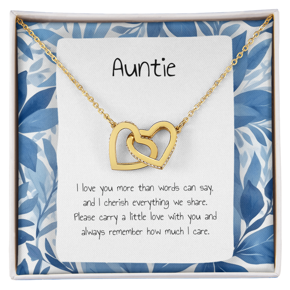 Present For Auntie - Interlocking Heart Necklace - Personalised Message Card - Birthday Christmas Gift For Aunt