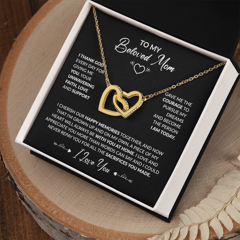 To My Beloved Mom Beautiful Interlocking Heart Gift Boxed