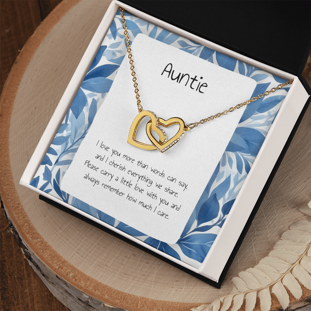 Present For Auntie - Interlocking Heart Necklace - Personalised Message Card - Birthday Christmas Gift For Aunt