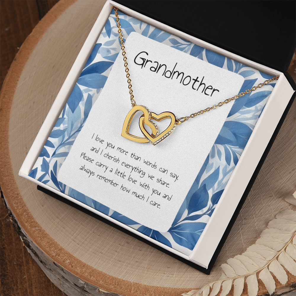 Gift For Grandmother- Interlocking Heart Necklace - Personalised Message Card