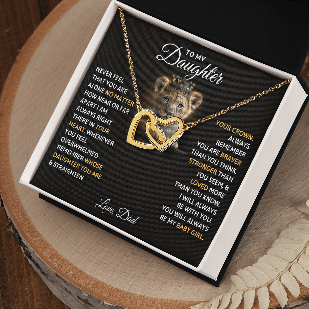 To My Daughter Your A Lioness - Beautiful Interlocking Heart Necklace