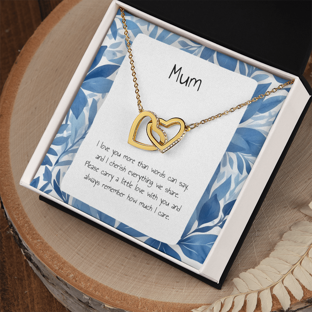 Present For Mum - Interlocking Heart Necklace - Personalised Message Card - Birthday Christmas Gift For Mother