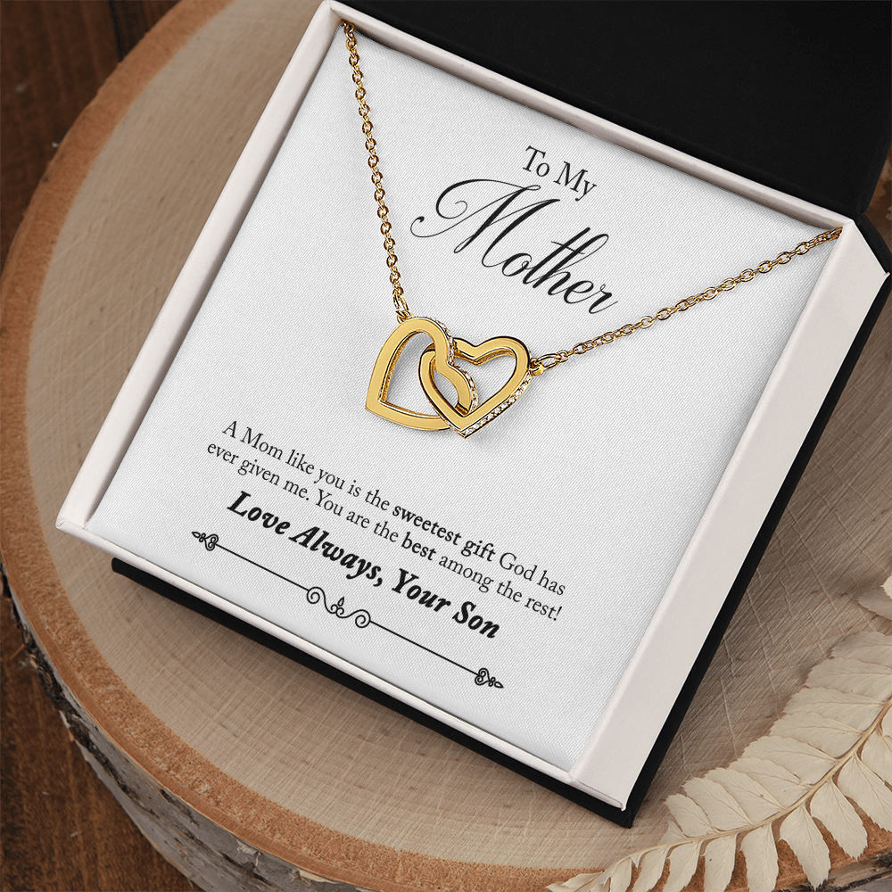 To My Mother Interlocking Heart Necklace From Son