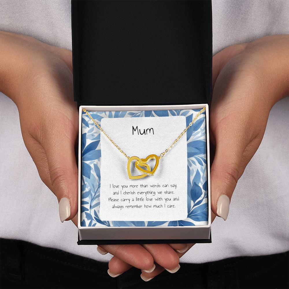 Present For Mum - Interlocking Heart Necklace - Personalised Message Card - Birthday Christmas Gift For Mother