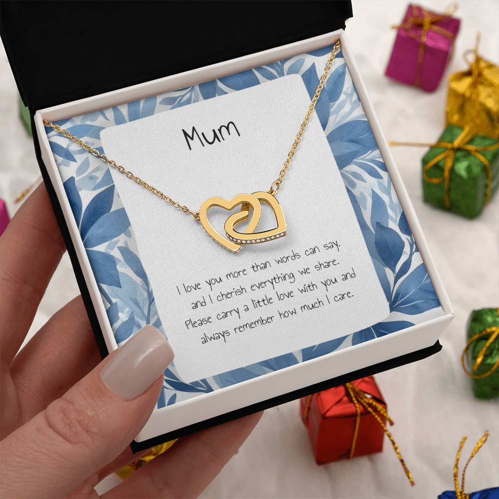 Present For Mum - Interlocking Heart Necklace - Personalised Message Card - Birthday Christmas Gift For Mother