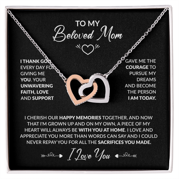 To My Beloved Mom Beautiful Interlocking Heart Gift Boxed