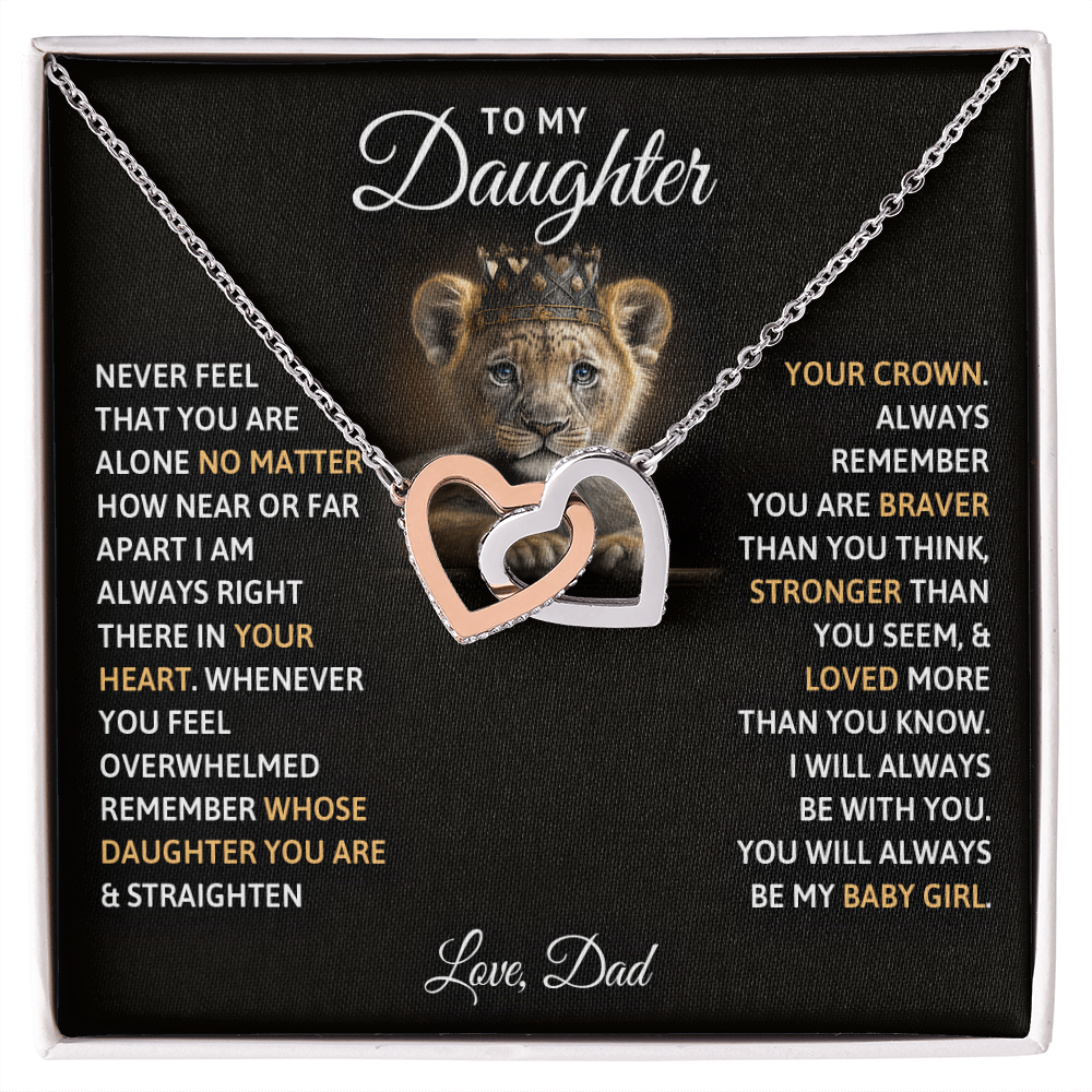 To My Daughter Your A Lioness - Beautiful Interlocking Heart Necklace