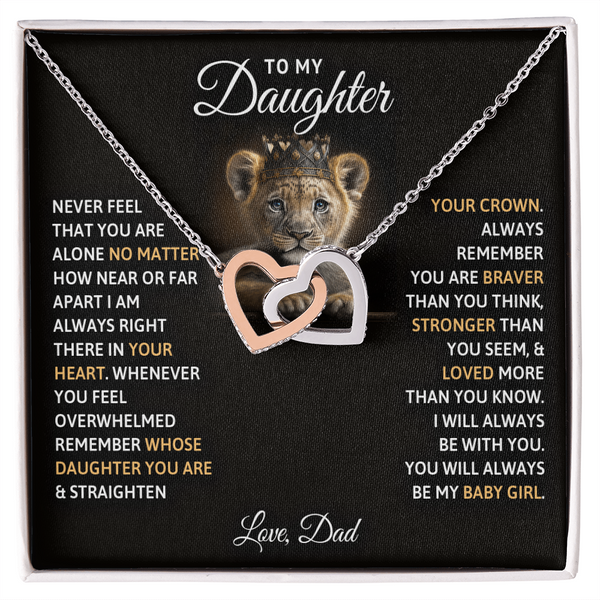 To My Daughter Your A Lioness - Beautiful Interlocking Heart Necklace