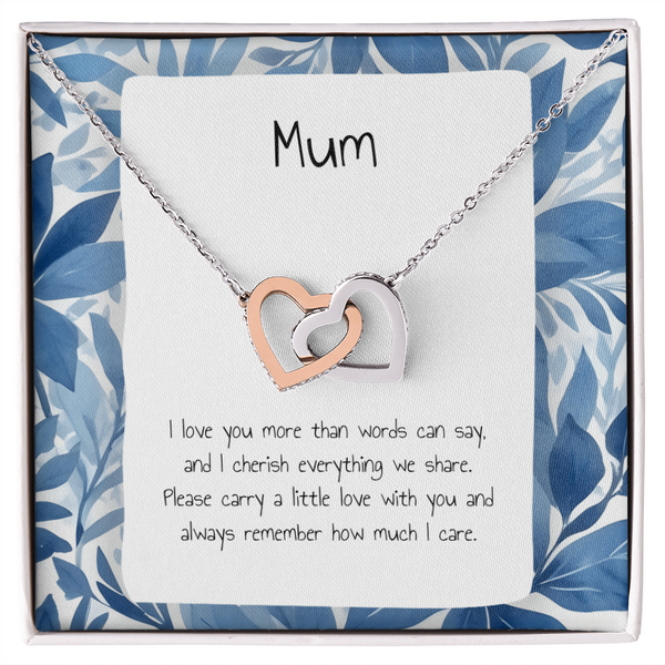 Present For Mum - Interlocking Heart Necklace - Personalised Message Card - Birthday Christmas Gift For Mother